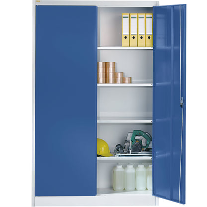 Storage cupboard, HxWxD 1950 x 1200 x 420 mm, light grey / brilliant blue.