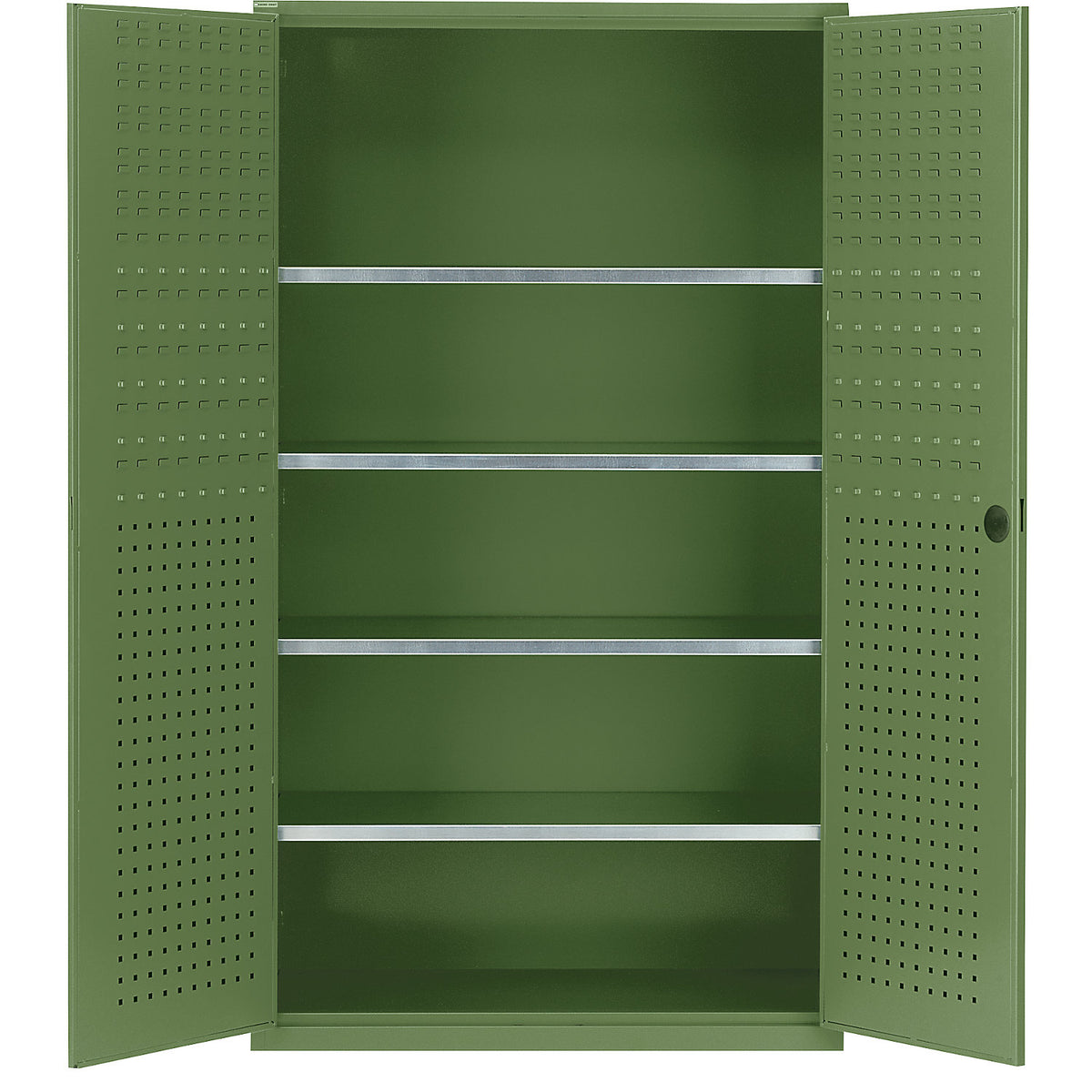 Large cupboard, 4 shelves, reseda green RAL 6011.