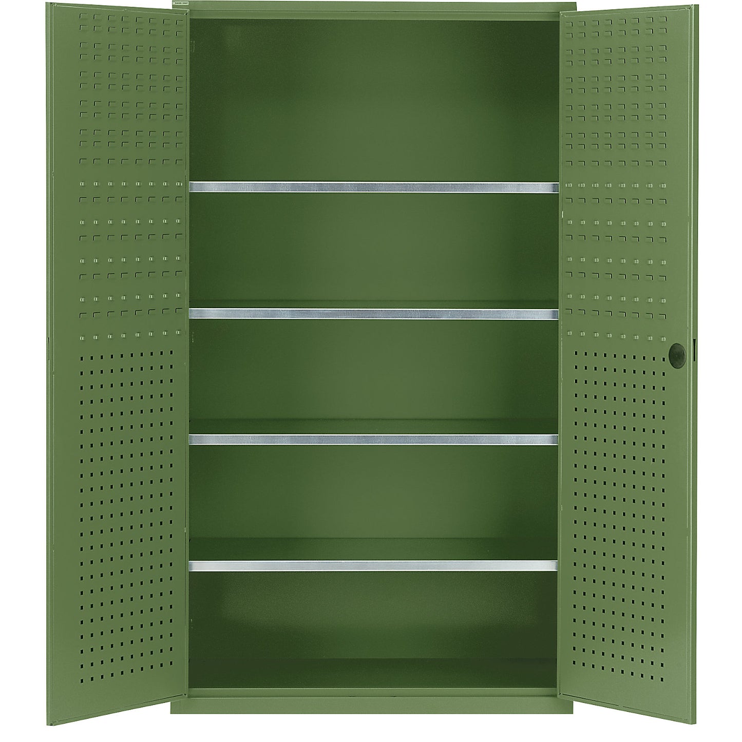 Large cupboard, 4 shelves, reseda green RAL 6011.