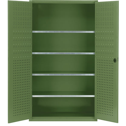 Large cupboard, 4 shelves, reseda green RAL 6011.