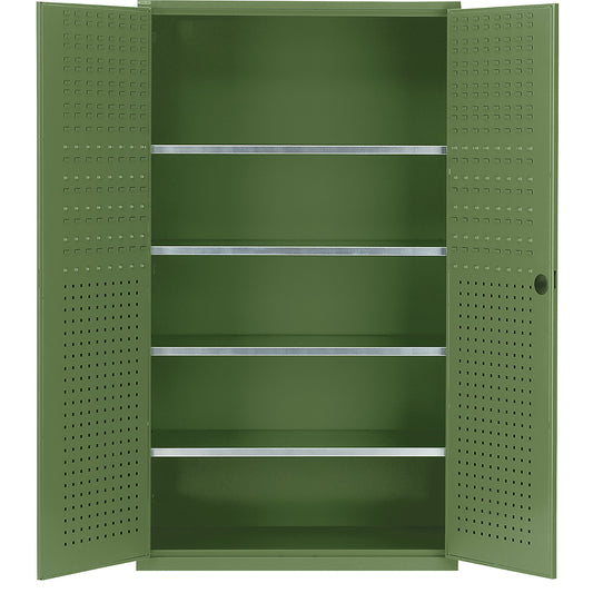 Large cupboard, 4 shelves, reseda green RAL 6011.