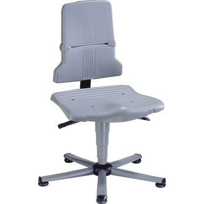 SINTEC industrial swivel chair, permanent contact mechanism, five-foot tubular steel base with floor glides.