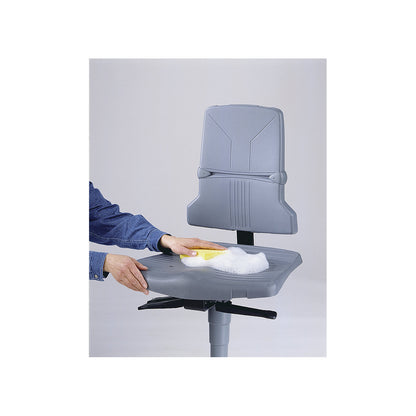 SINTEC industrial swivel chair, permanent contact mechanism, five-foot tubular steel base with glides and step.