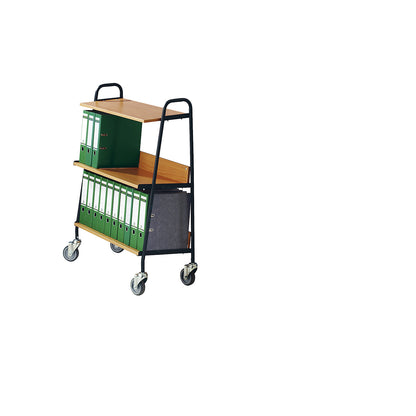 Folder trolley with 2 shelves, LxWxH 850 x 350 x 1070 mm, black / beech finish.