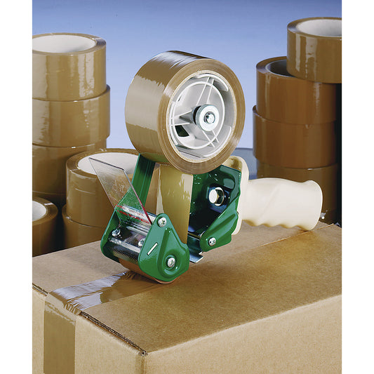 Adhesive tape set, handheld dispenser for standard and PP tape, quiet, 36 rolls, brown, tape width 50 mm.