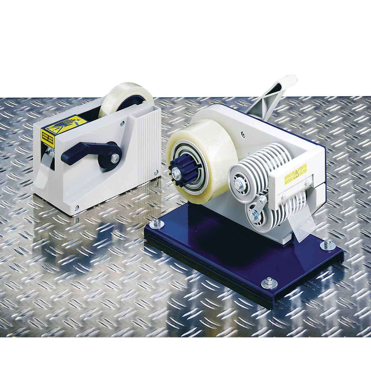 Semi-automatic adhesive tape dispenser, for up to 25 mm tape width, variable length setting.