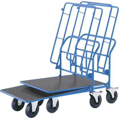 Platform CC truck, with rails, max. load 300 kg, 2 swivel castors with wheel stops.