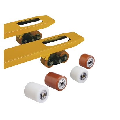 Fork roller, nylon, length 82 mm, roller width 75 mm.