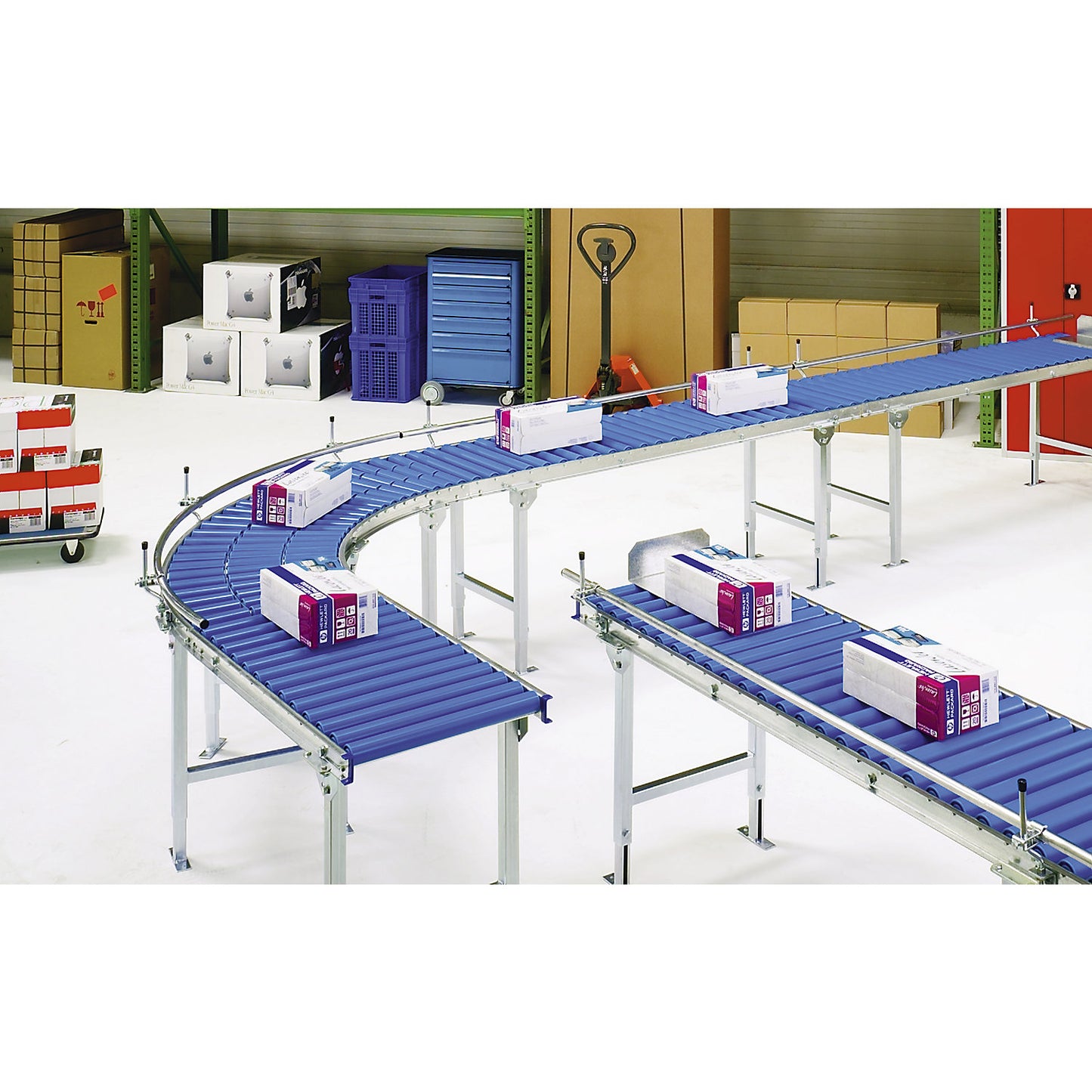 Light duty roller conveyor, aluminium frame with aluminium rollers, track width 500 mm, axle spacing 62.5 mm, length 1 m.