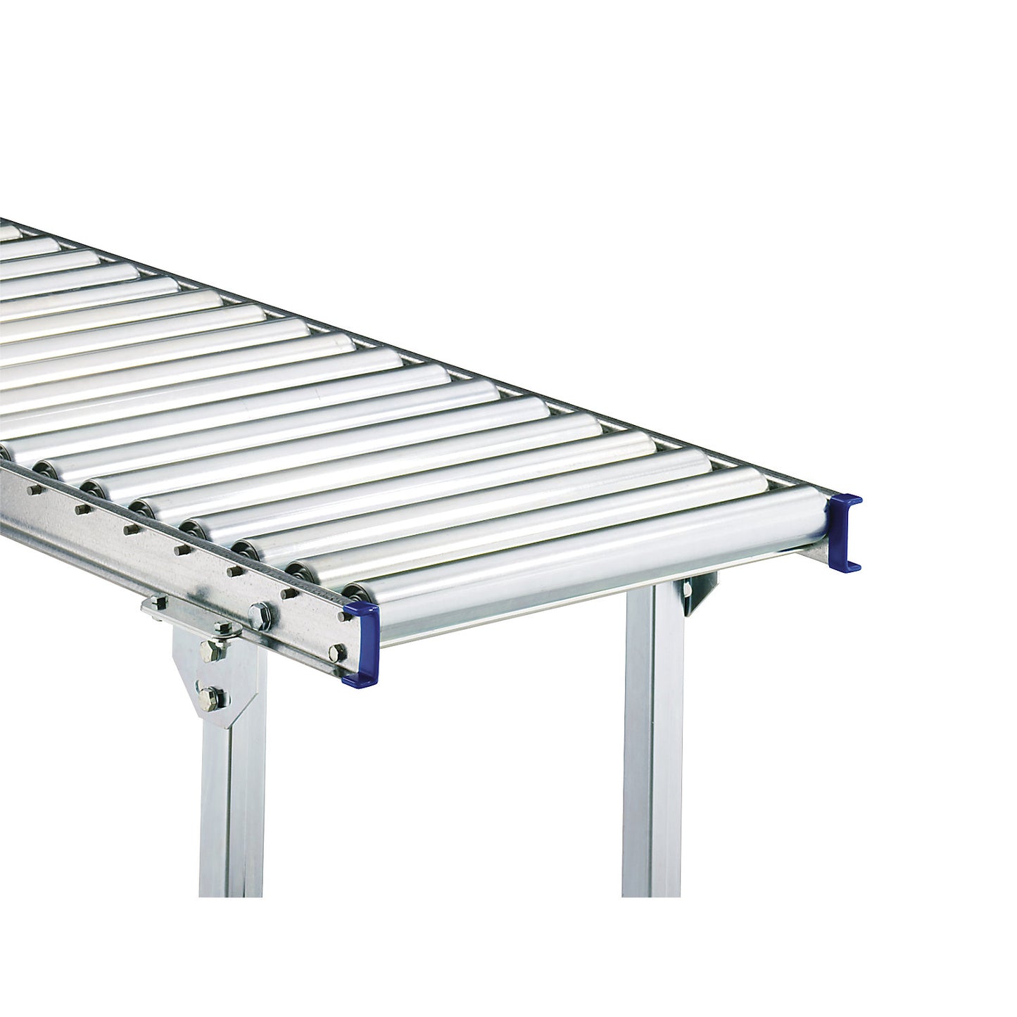Light duty roller conveyor, steel frame with zinc plated steel rollers, track width 600 mm, axle spacing 62.5 mm, length 1 m.