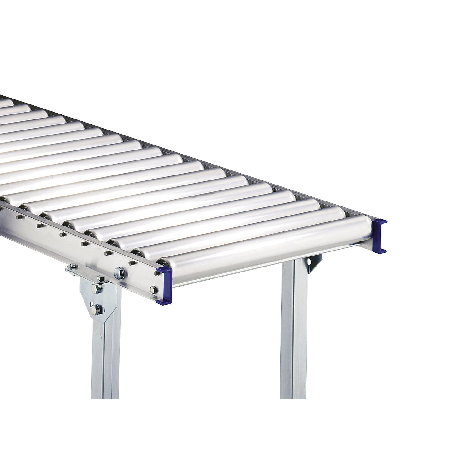 Light duty roller conveyor, aluminium frame with aluminium rollers, track width 600 mm, axle spacing 100 mm, length 1 m.