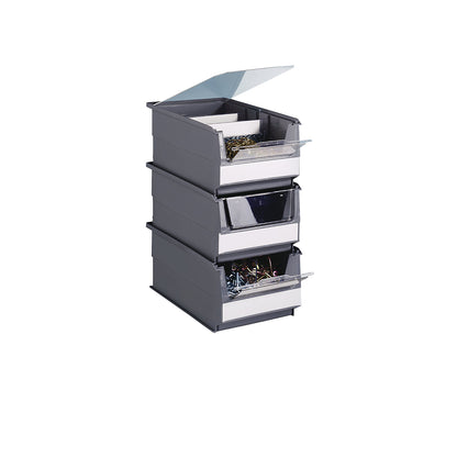 Open fronted storage bin made of recycled PE, LxWxH 160 x 100 x 75 mm, grey, pack of 25.