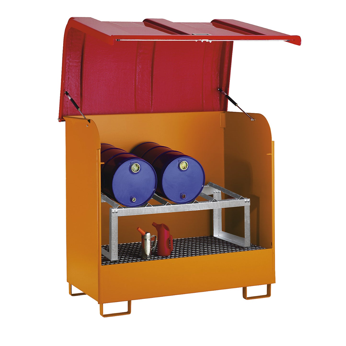 Hazardous goods storage with GRP cover, for 2 x 200 l drums, painted.