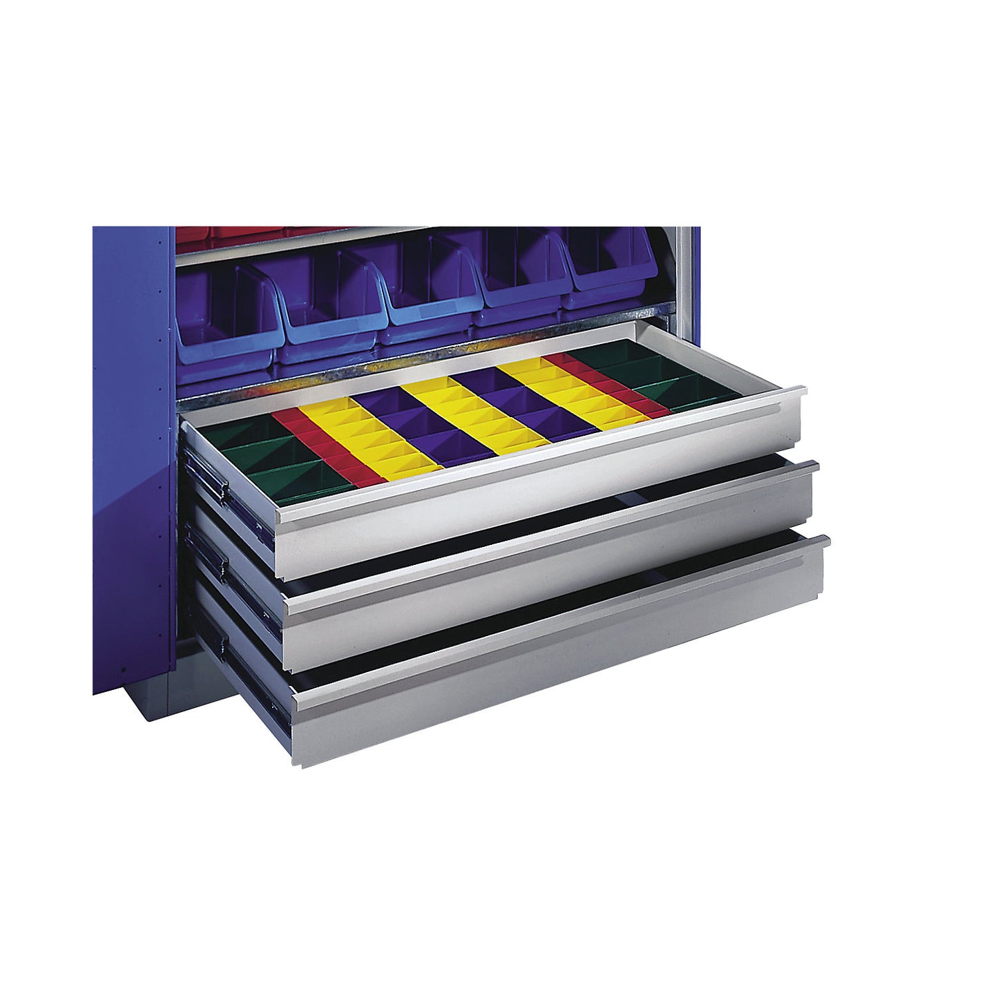 Drawer divider set, plastic bins, for cupboard depth 500 / 600 mm.