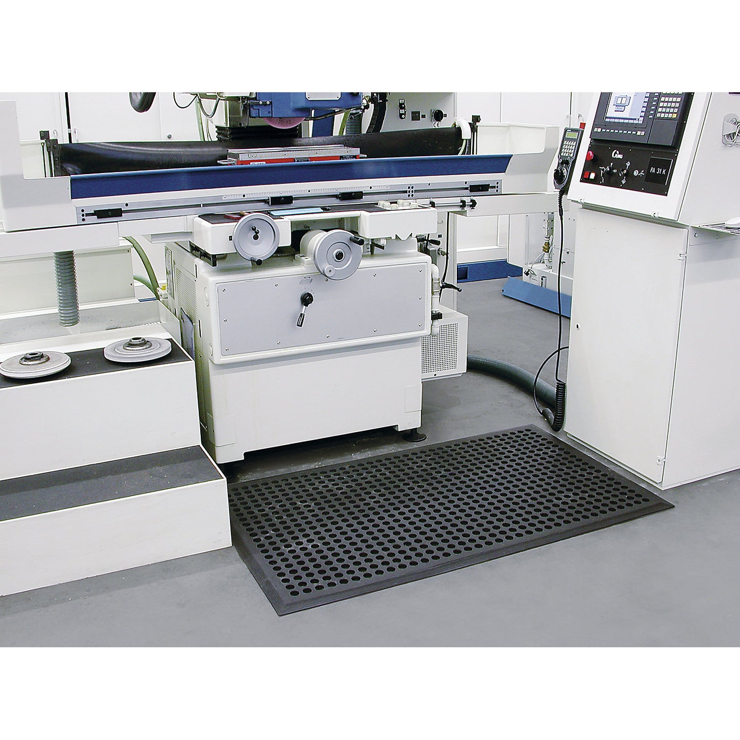 Worksafe perforated workstation matting, natural rubber, black.