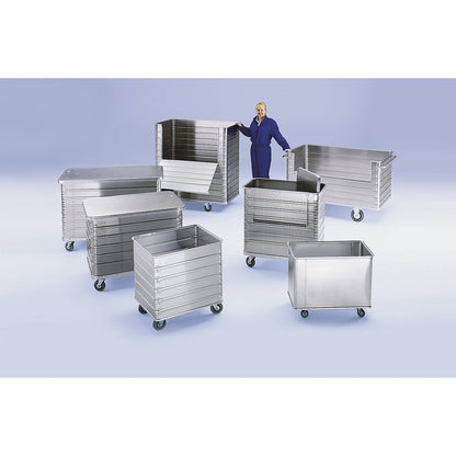 Aluminium box trolley, capacity 230 l, with edge and base profile.