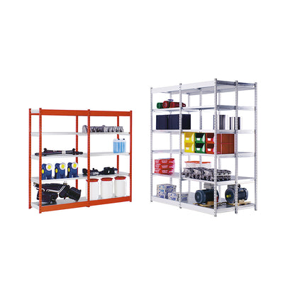 Stable boltless shelf unit, double sided, shelf unit height 2000 mm, blue / zinc-plated, shelf width 1025 mm, basic shelf unit, width x depth 1025 x 500 mm.