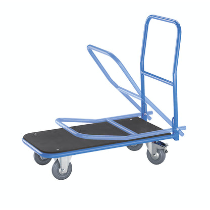 Platform truck, shelf with MDF panel, with folding push handle.