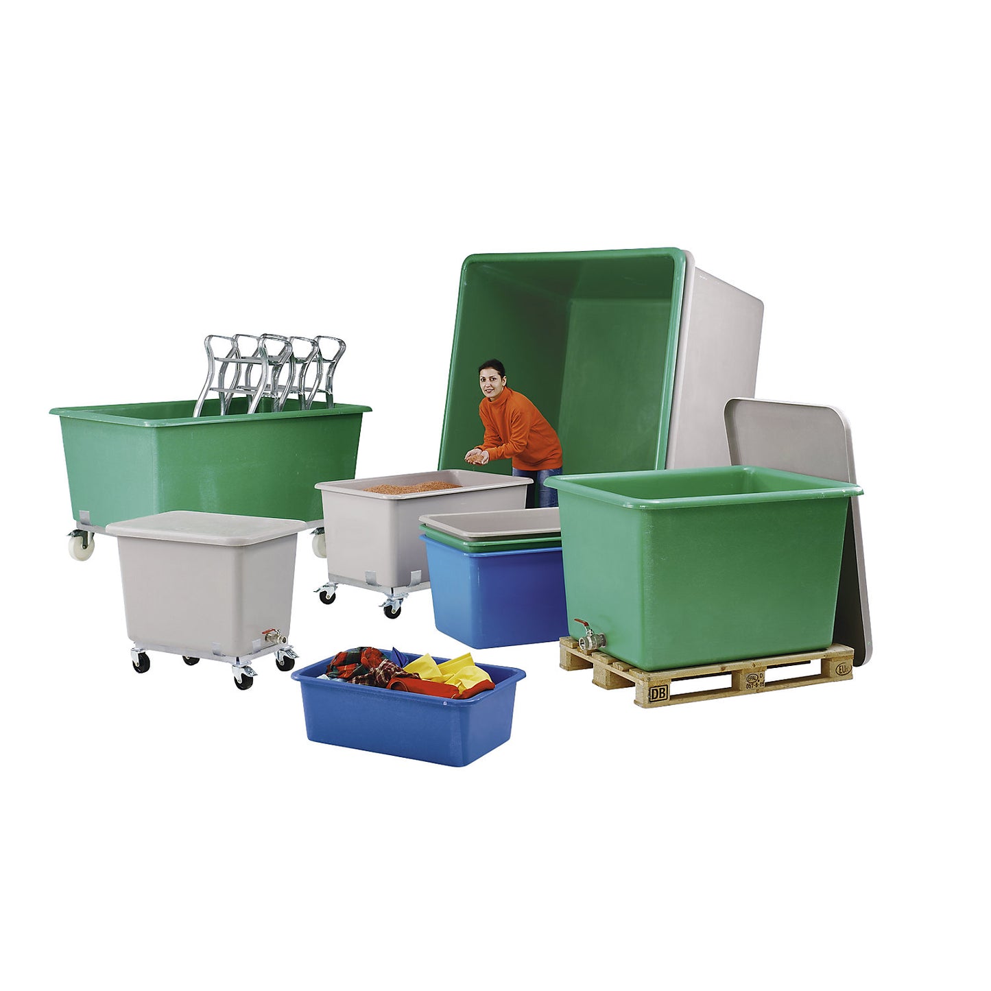Large GRP container, capacity 300 l, LxWxH 1170 x 690 x 520 mm, grey.