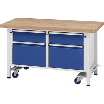 Compact workbench, mobile, mobile, with 2 drawers and 2 cupboards, width 1500 mm.