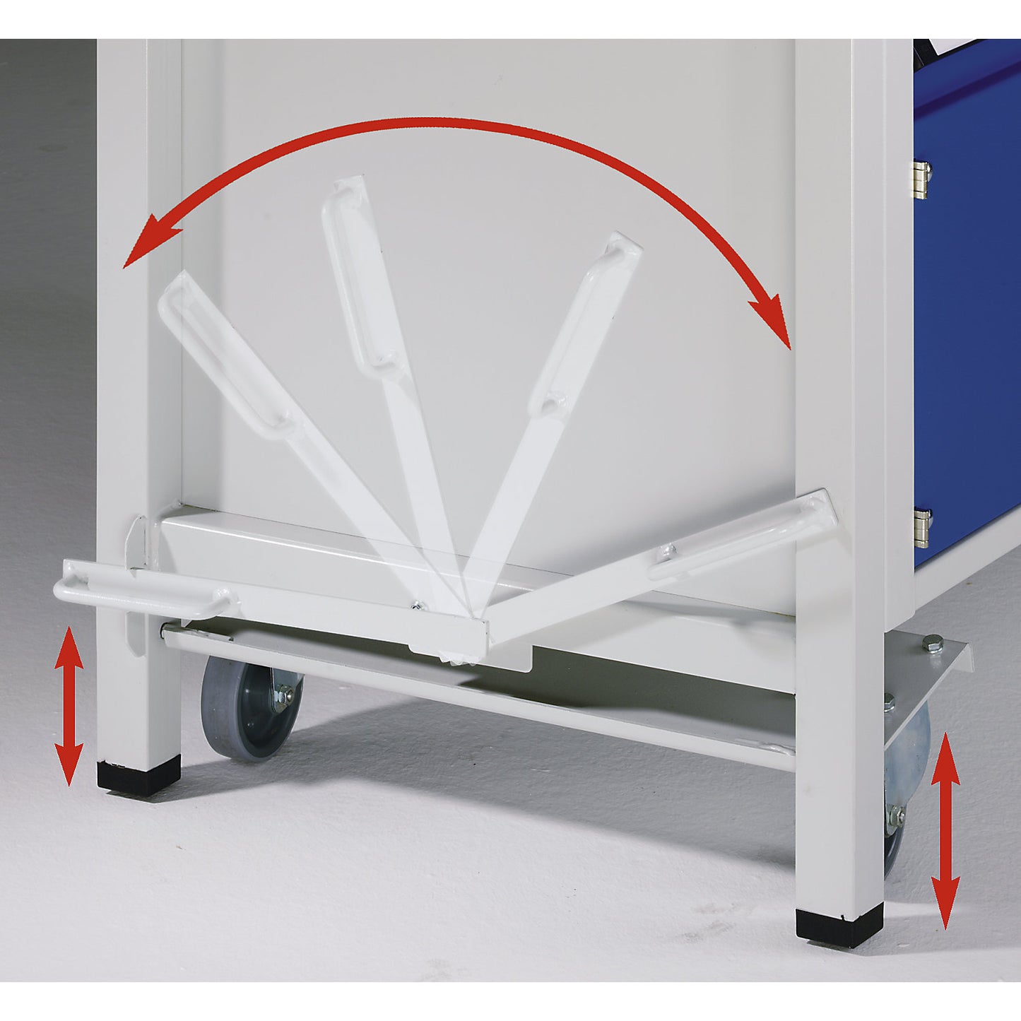 Compact workbench, mobile, mobile, with 1 drawer and 2 cupboards, width 1500 mm.