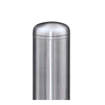 Stainless steel barrier post, with end cap, base plate to bolt in place, Ø 102 mm.