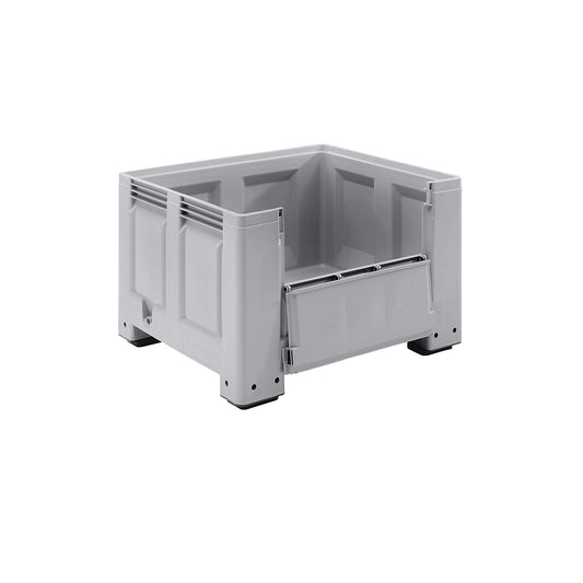 Pallet box, standard version, capacity 670 l, model with 4 feet, 1 side flap.