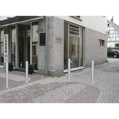 Stainless steel barrier post, with flat head, for concreting in with floor anchor, Ø 60 mm.