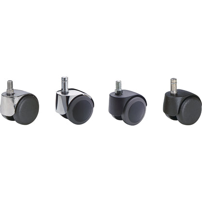Chair castor, wheel Ø 50 mm, pack of 5, with socket pin with clamp ring, black, 10 x 22 mm, hard, for soft floors.