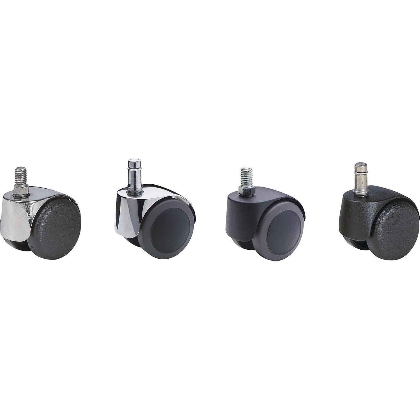 Chair castor, wheel Ø 50 mm, pack of 5, with socket pin with clamp ring, chrome plated, 11 x 22 mm, soft, for hard floors.
