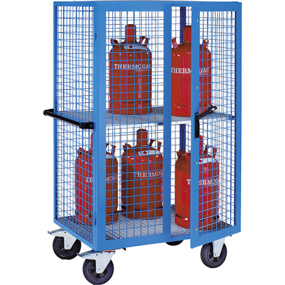 Gas cylinder cupboard, as trolley, max. load 500 kg, empty, for fitting with shelves.