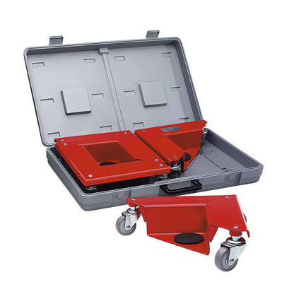 Transport dolly in a practical plastic case, made of aluminium, for objects without legs, max. load 100 kg per item, pack of 4.
