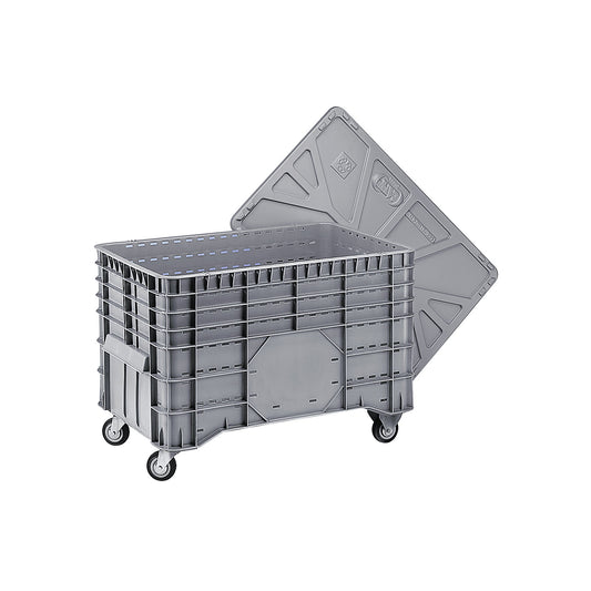 Polyethylene pallet box, capacity 300 l, 2 swivel castors and 2 fixed castors, 1+ items.