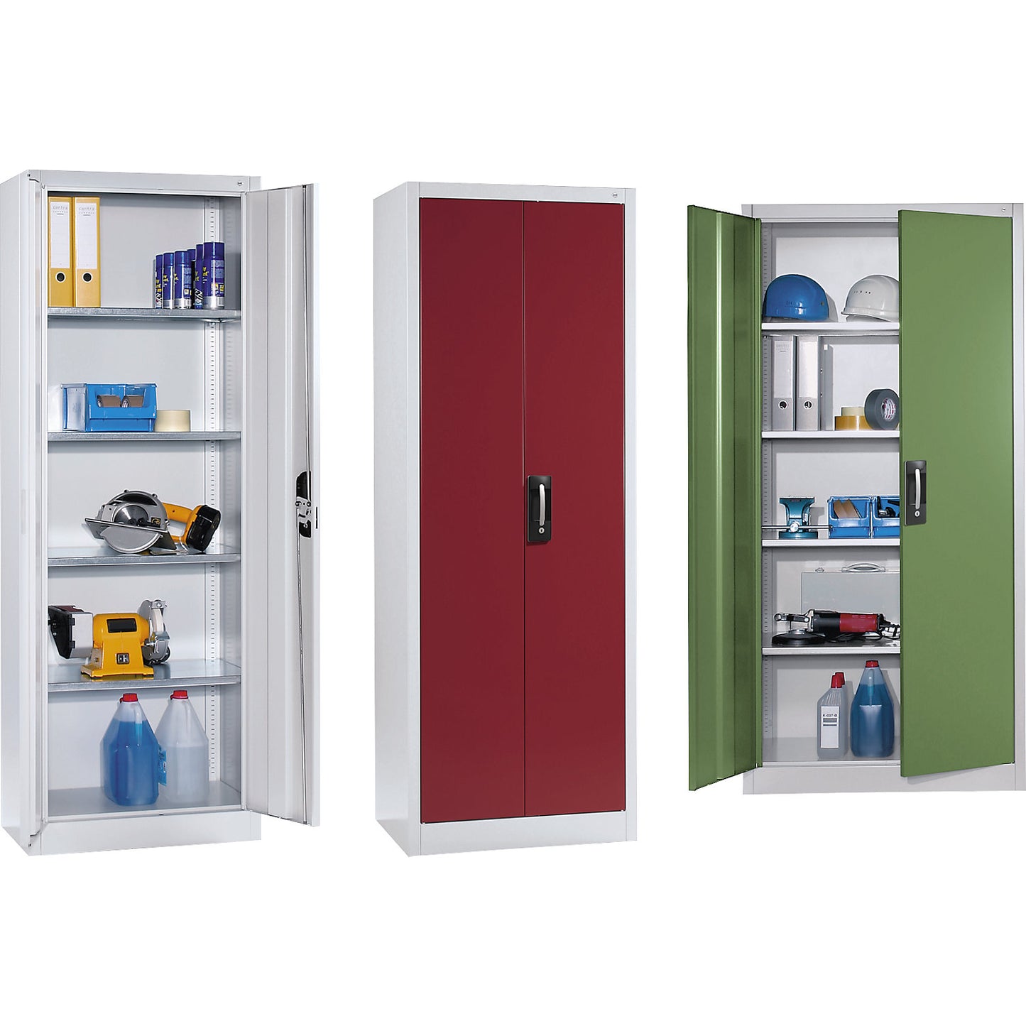 Workshop double door cupboard, HxWxD 1950 x 930 x 500 mm, light grey / light grey.
