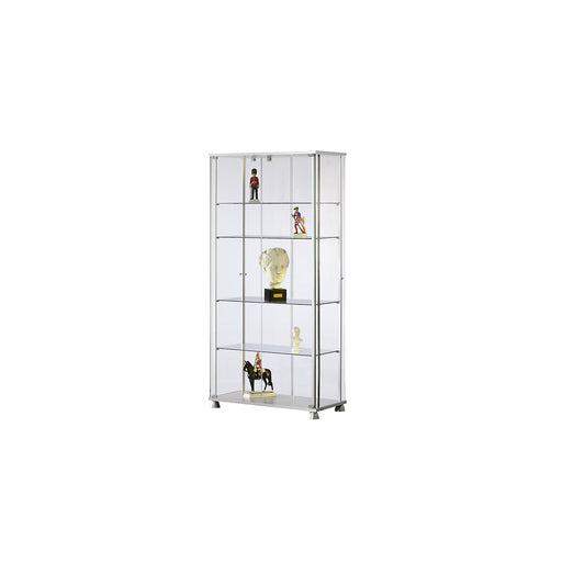 Glass display cabinet, 2 hinged doors, 4 designer castors.