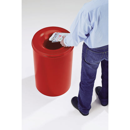 Safety paper bin, steel, flame retardant, capacity 110 l, HxØ 720 x 470 mm, body red / extinguishing lid black.