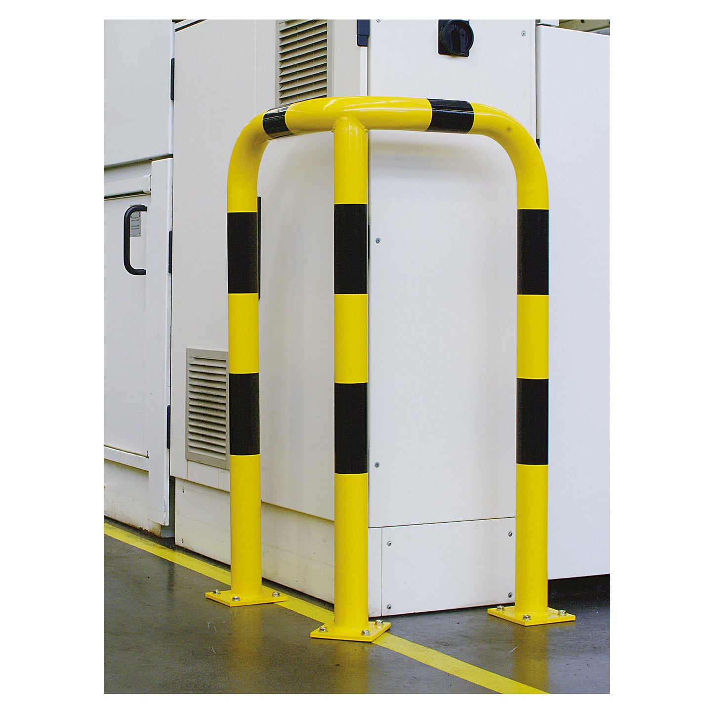 Corner crash protection bar, quality steel, Ø 76 mm, for indoor use, height 1200 mm, white/red reflective.