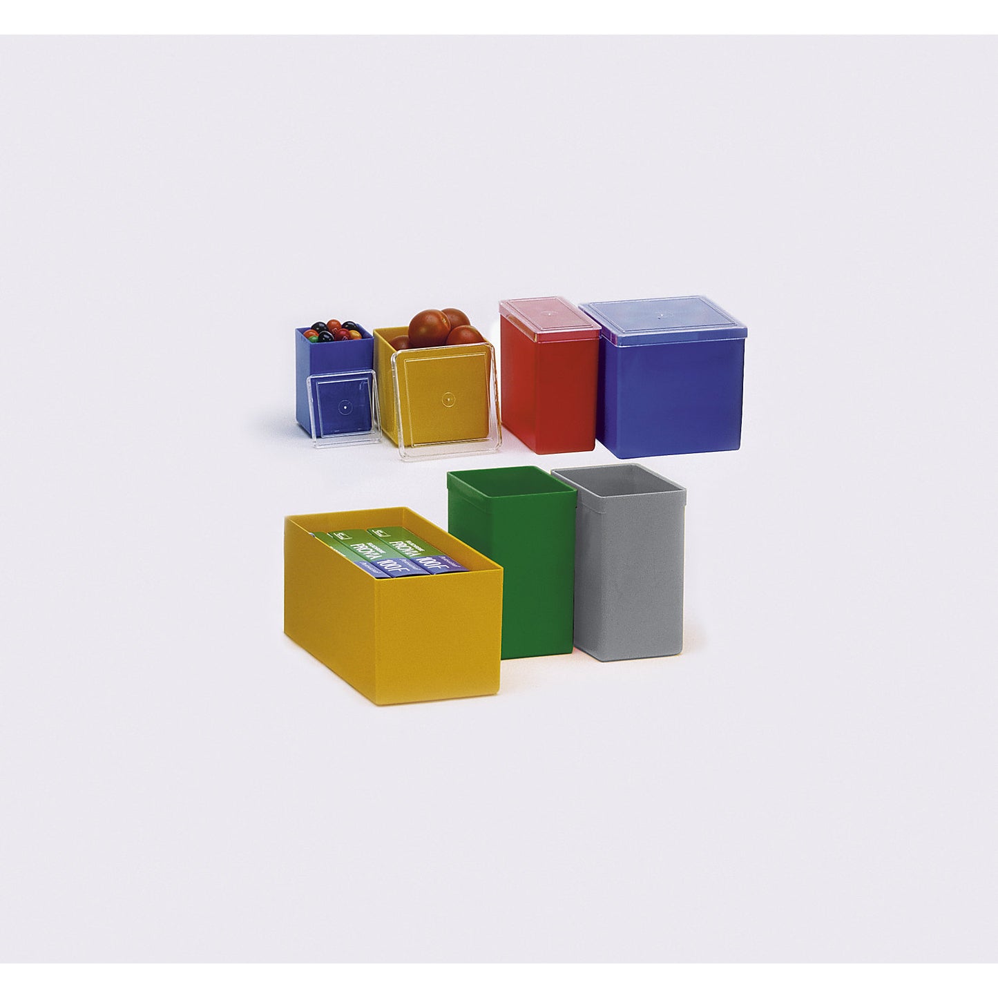 Bins, height 90 mm, blue, LxW 99x99 mm, pack of 50.