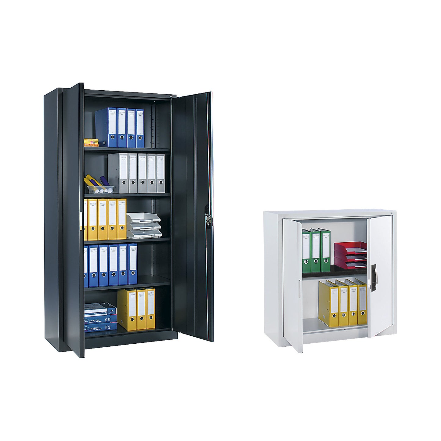 Steel cabinet with double doors, HxWxD 1950 x 1000 x 420 mm, black grey.