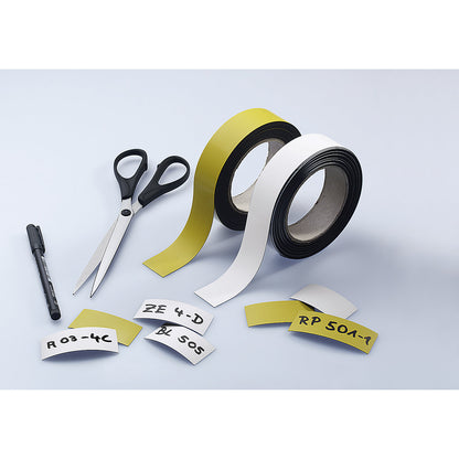 Magnetic storage labels, sold by the roll, white, height 30 mm, roll length 10 m.
