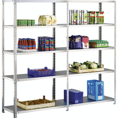 Stainless steel shelf unit, shelf height 1500 mm, standard shelf, width x depth 1100 x 600 mm.