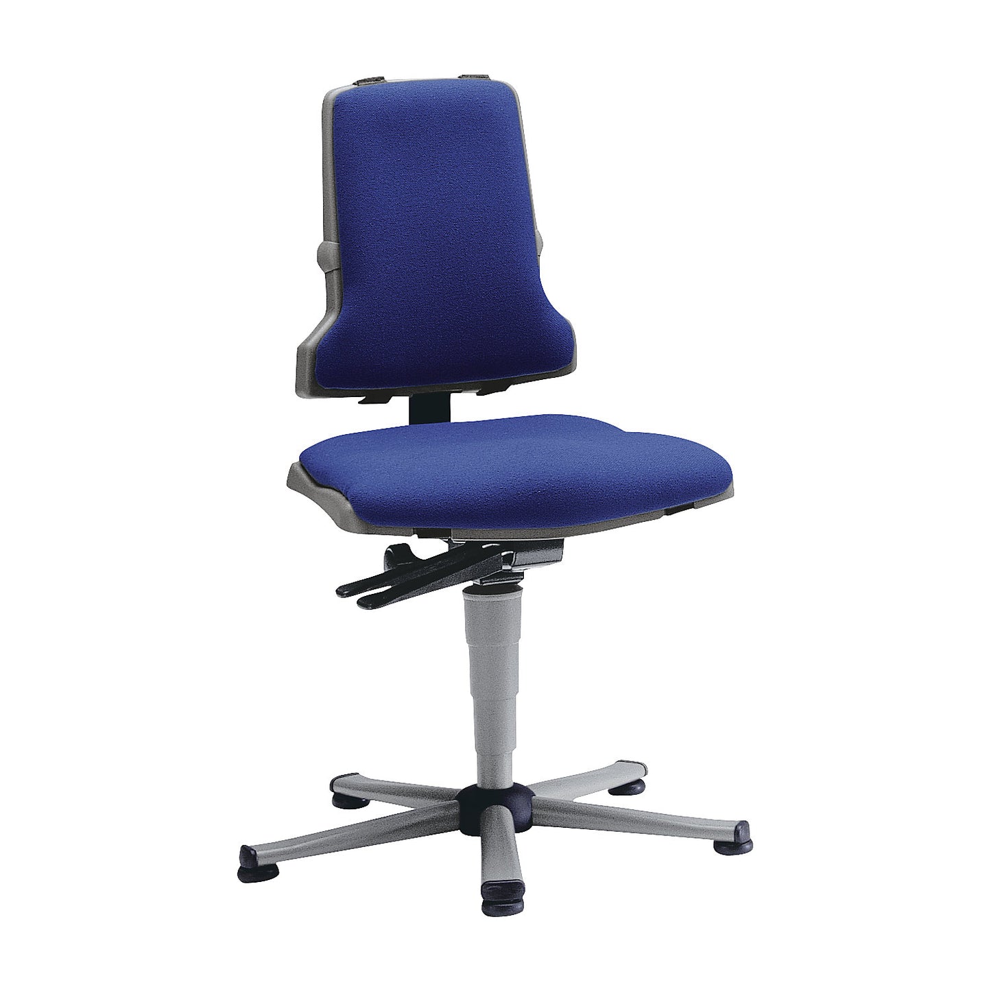 SINTEC industrial swivel chair, permanent contact, adjustable seat inclination, five-foot tubular steel base with floor glides.