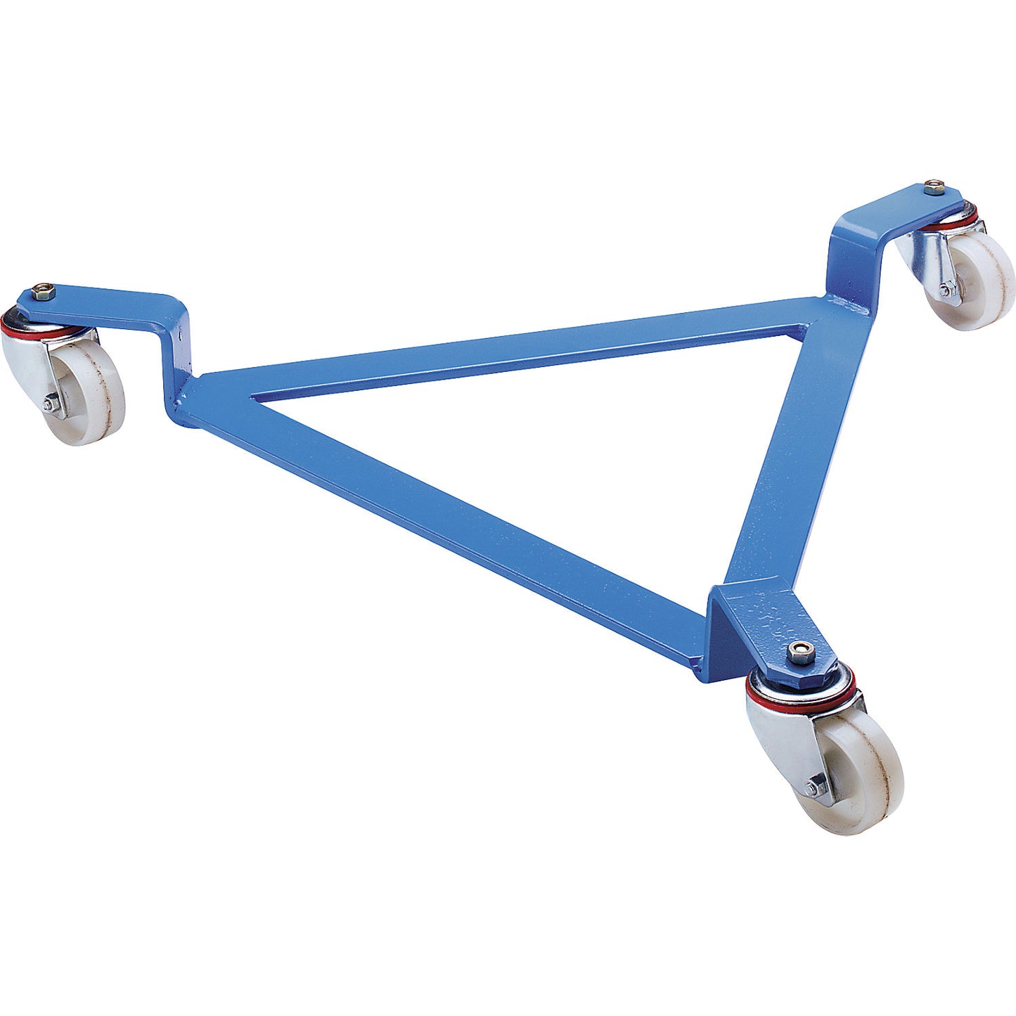 Drum dolly, open frame, light blue, max. load 270 kg, internal frame Ø 630 mm, 3 swivel castors.