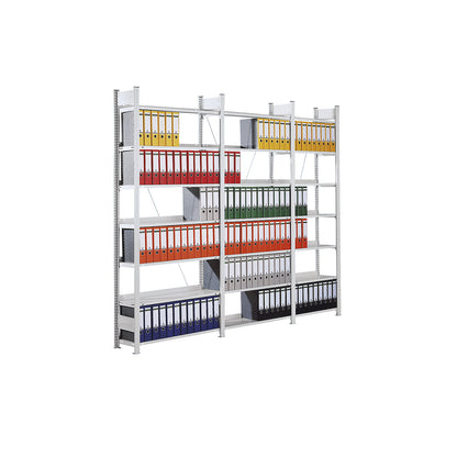 Boltless filing shelf unit, zinc plated, shelf height 2000 mm, single sided, extension shelf unit, WxD 750 x 300 mm.