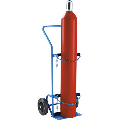 Steel and gas cylinder truck, for 1 steel cylinder with Ø up to 380 mm, solid rubber tyres.