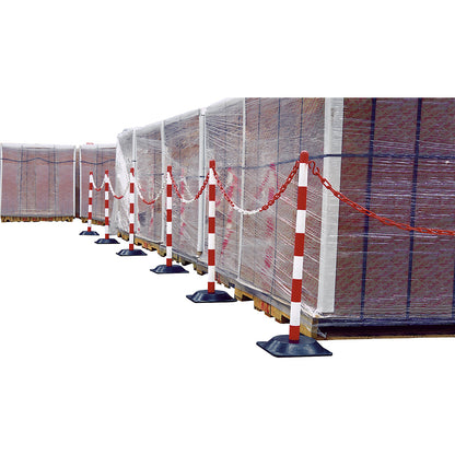 Chain stand set, 6 posts, square hard rubber foot, 10 m chain, red / white.