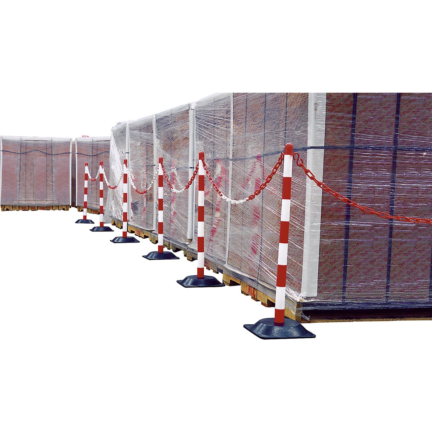 Chain stand set, 6 posts, round plastic base, can be filled, 10 m chain, red / white.