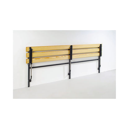 Folding wall-mounted bench, fixed length 2000 mm, with wooden slats.
