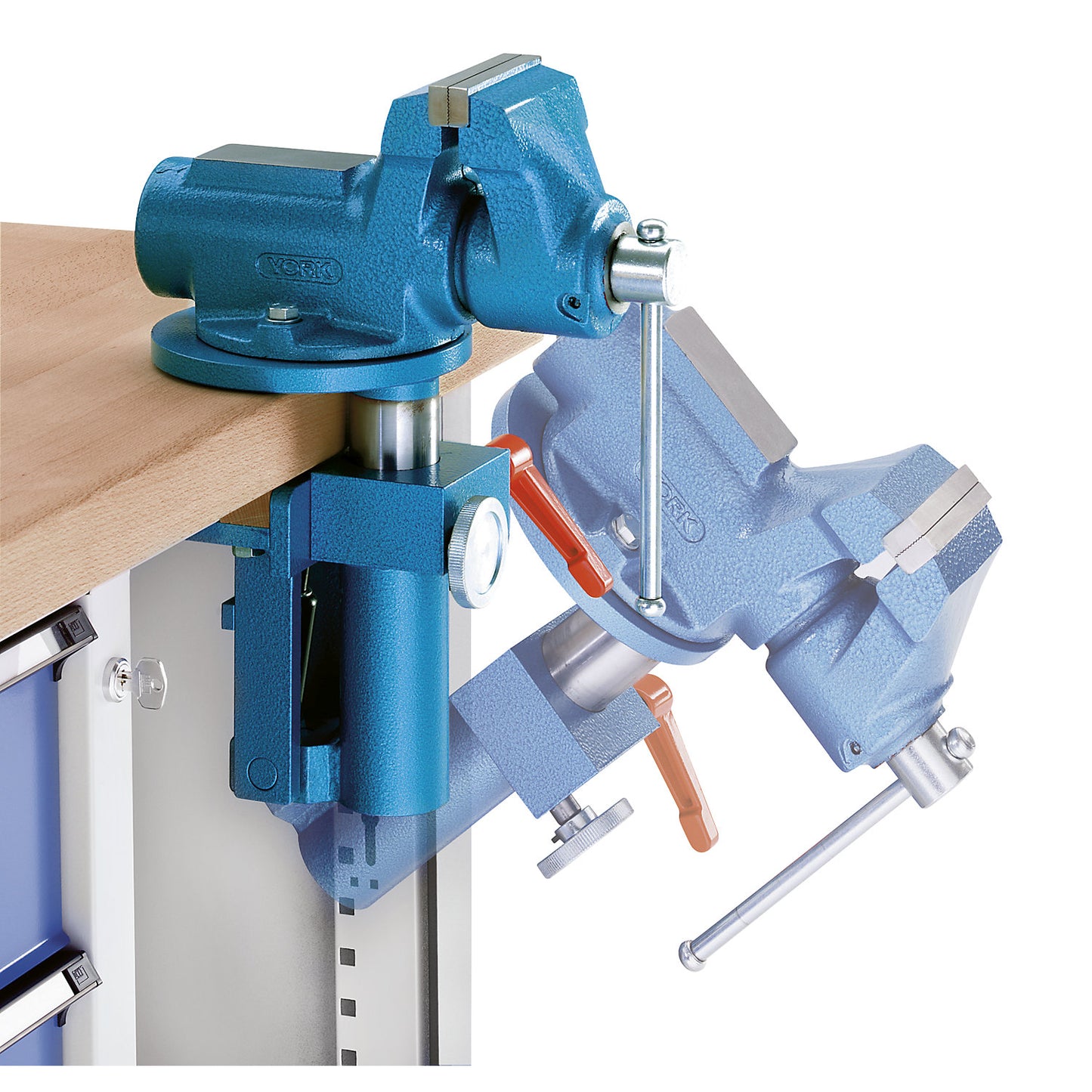 Compact workbench, mobile, mobile, with 3 drawers and vice, width 1270 mm.