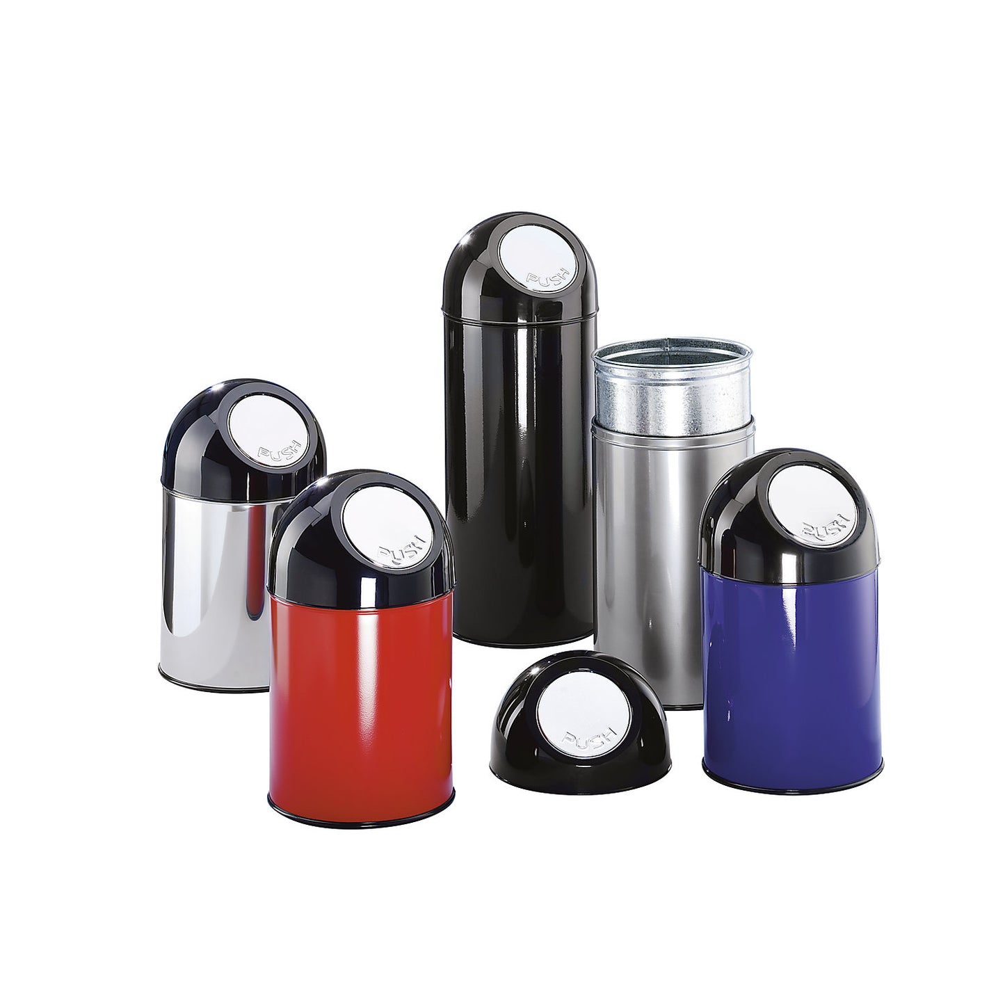 Push rubbish bin, steel, capacity 40 l, blue.